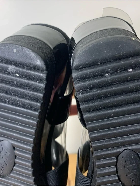 𝅺anne Klein Sport Black Wedged Elastic straps Sandals memory foam insoles - Picture 11 of 14